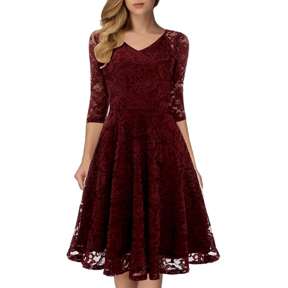 Dressystar Women Lace Wedding Bridesmaid Dress Female Knee-Length Formal Party Dress