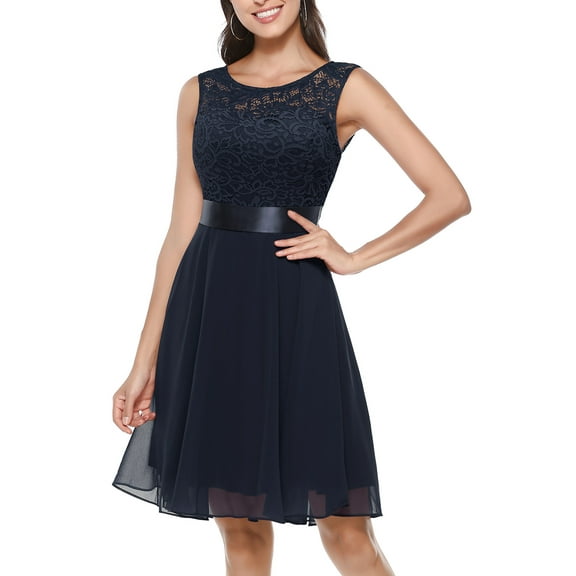 Dressystar Women Short Floral Lace Bridesmaid Dress Female Knee-Length Swing Party Dress