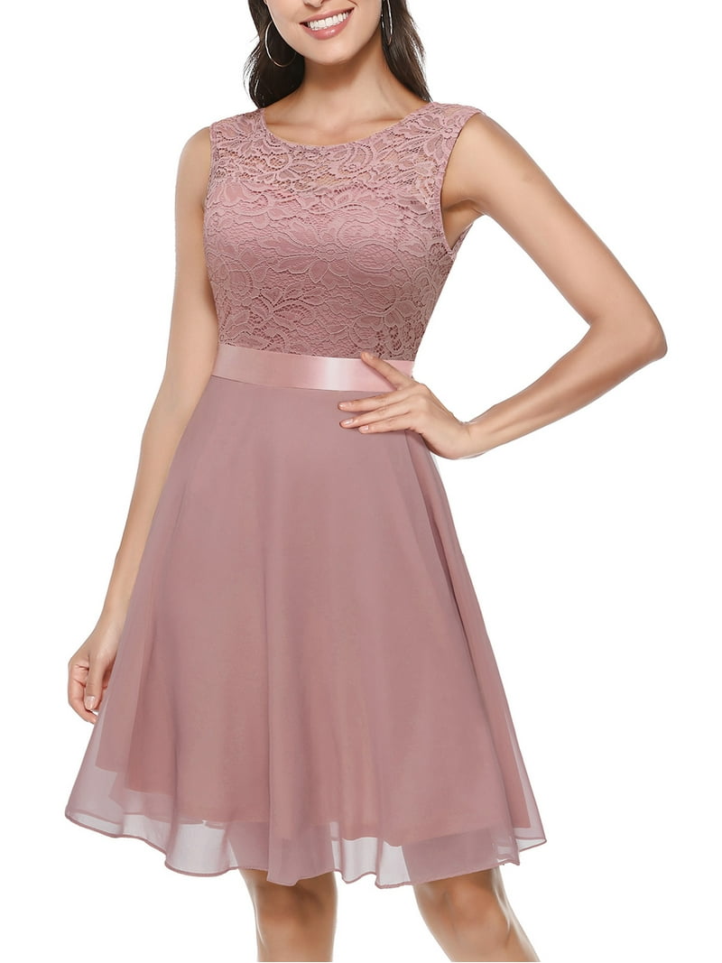 Dressystar Women Short Floral Lace Bridesmaid Dress Female Knee
