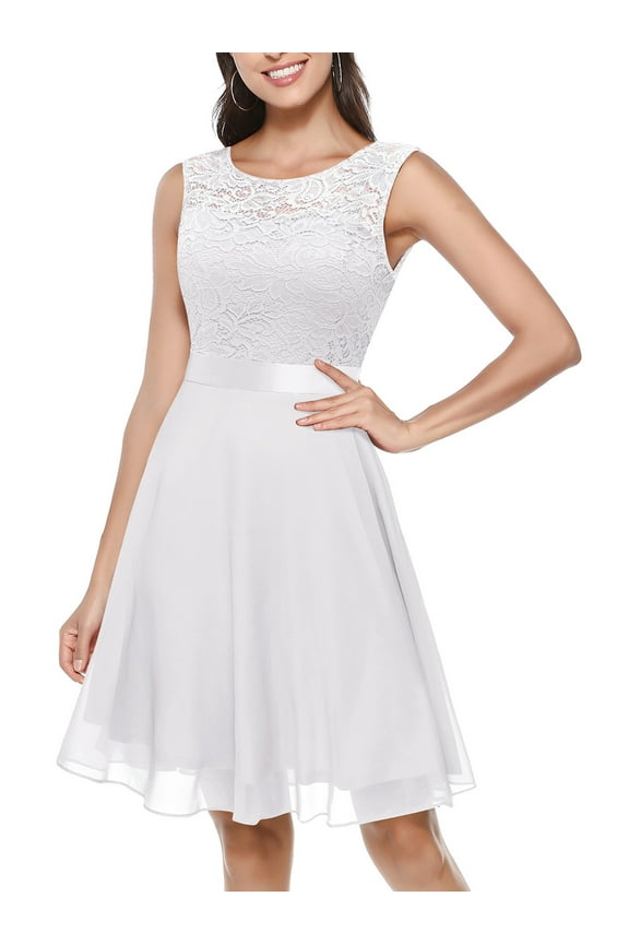 Women Short Floral Lace Bridesmaid Dress Female Knee-Length Swing Party Dress