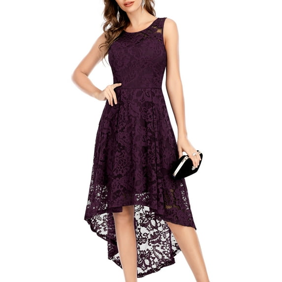 Dressystar Women Vintage Floral Lace Sleeveless Hi-Lo Swing Formal Cocktail Party Dress