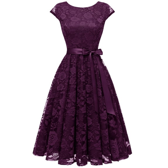 Dressystar Women's Floral Lace Short Bridesmaid Dress Cap-Sleeve Wedding Formal Party Dress