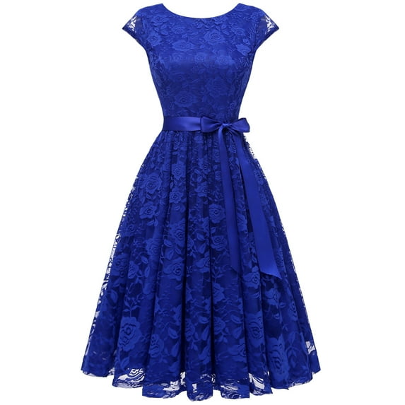 Dressystar Women's Floral Lace Short Bridesmaid Dress Cap-Sleeve Wedding Formal Party Dress