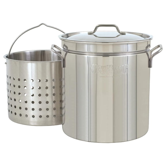 Drevy 1124 24-qt Stainless Stockpot w/Lid And Basket Includes Vented Lid Perforated Stainless Steel Basket Perfect For Steaming Boiling and Frying