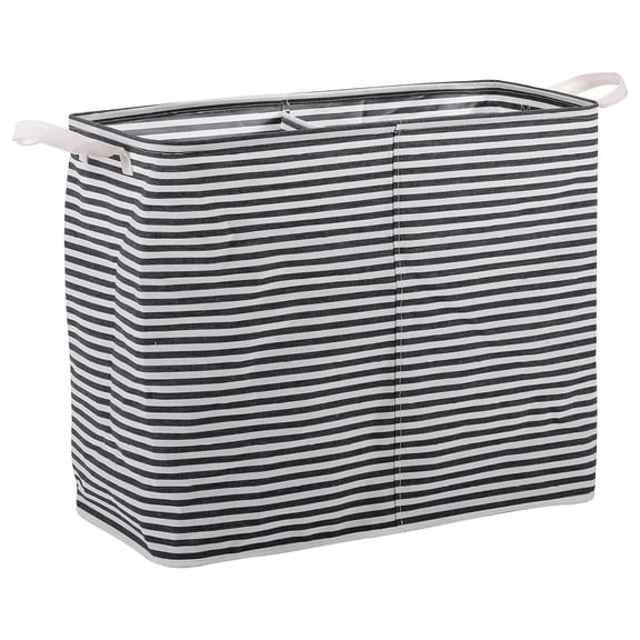 Drevy 112L Collapsible Double Laundry Hamper Basket - Grey & White Stripes Sorter Bin - Compact Dirty Clothes Organizer Bag - Divided Section