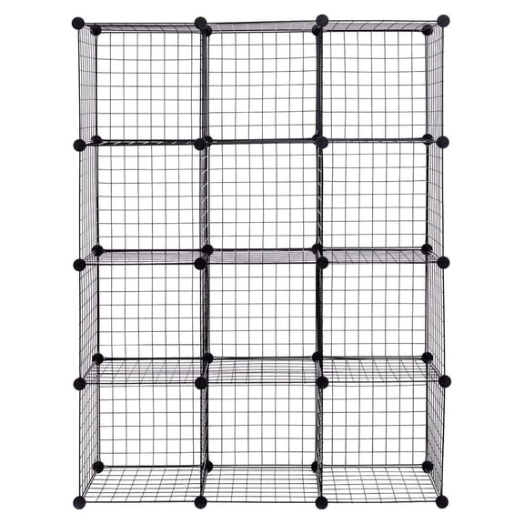 Drevy 12-Cube Metal Wire Storage Cubes, Standing Modular Shelving Grids, Customizable Metal Rack Bookcase DIY Storage Organizer (42" x 14" x 56"(L x W x H))