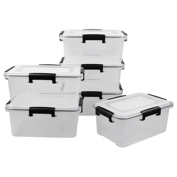 Drevy 12 Quart Clear Storage Latching Bin, Clear Plastic Storage Box Tote, 6 Packs