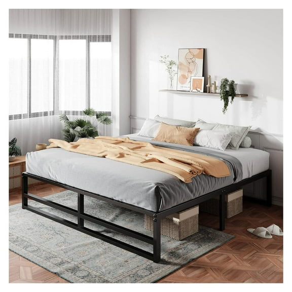 Drevy 14'' Metal Platform King Bed Frame with Strong Steel Slats Support/Sufficient Storage Space/Mattress Foundation/No Box Spring Needed/Easy Assembly