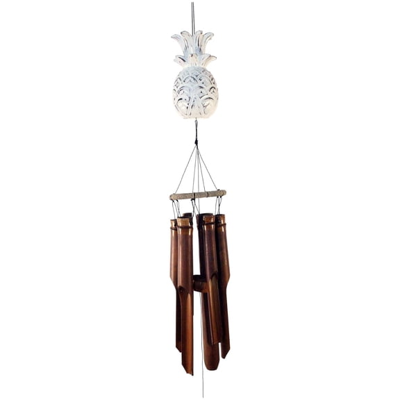 Drevy 148PW Cohasset Carved Pineapple Bamboo Wind Chime, Distressed White Finish