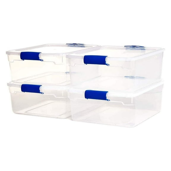 Drevy 15.5 Qt Plastic Multipurpose Stackable Storage Container Bins with Secure Latching Lids for Home or Office Organization, Clear (4 Pack)