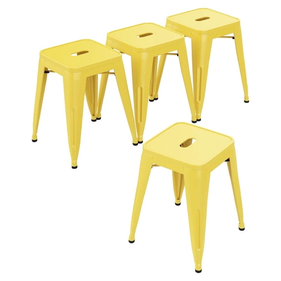 Drevy 18 Inch Stools Backless Metal Stool Stackable Short Stools School Chairs Metal Dining Chairs Set of 4 Stools for Classroom Yellow
