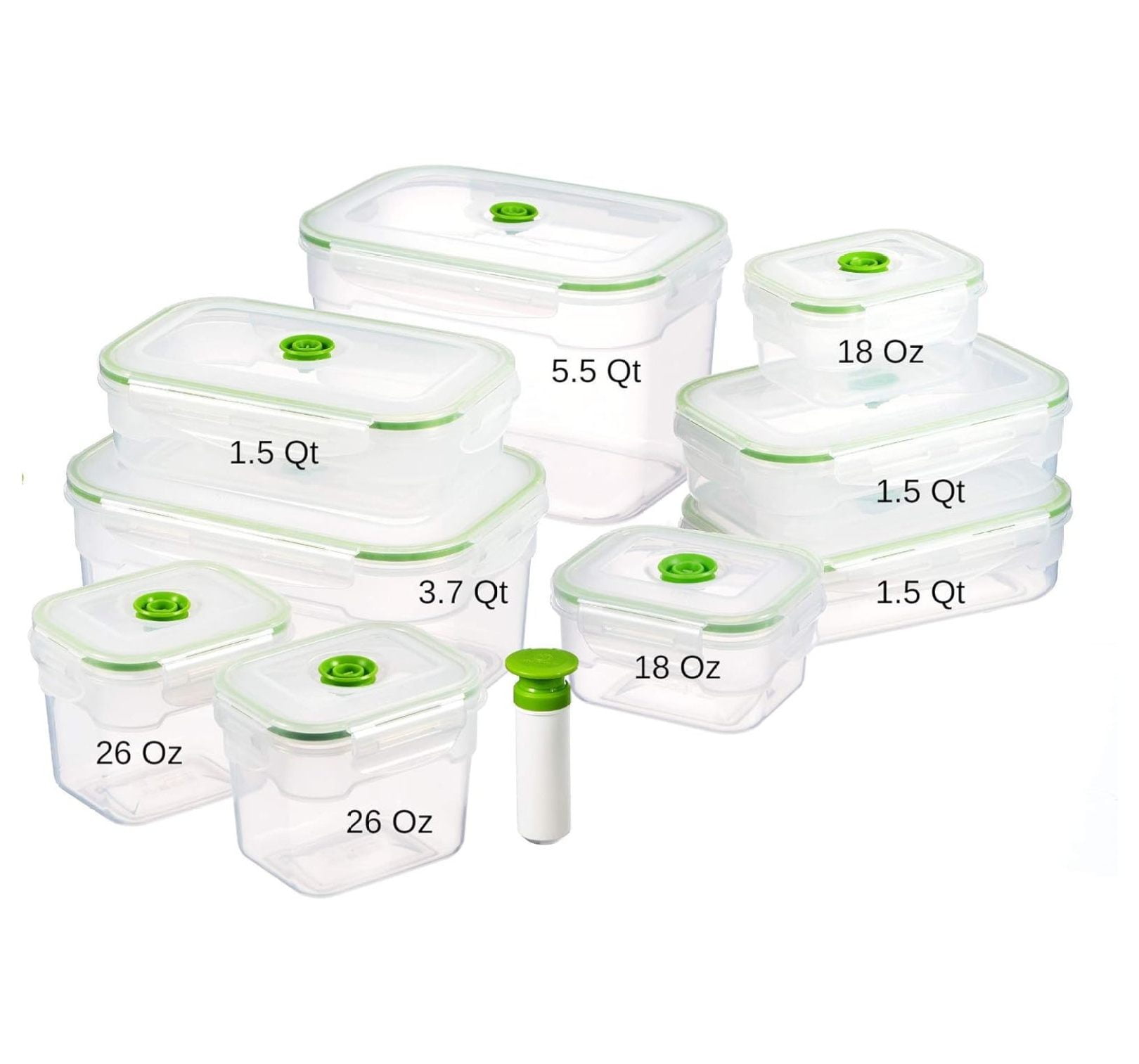 19 Piece Green BPA-Free Vacuum Seal Food Storage Set