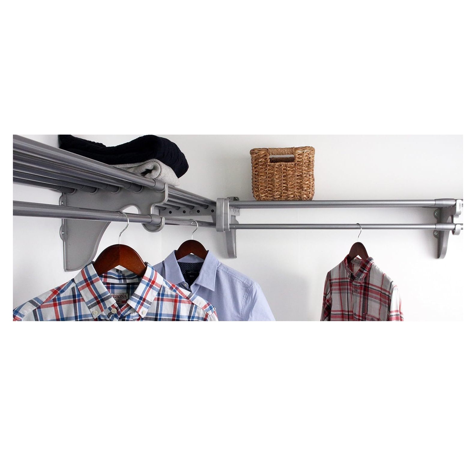Drevy 2 Pack Expandable Closet Shelf with Hanging Rod (Each 40.5 inches to 73 inches) with 1