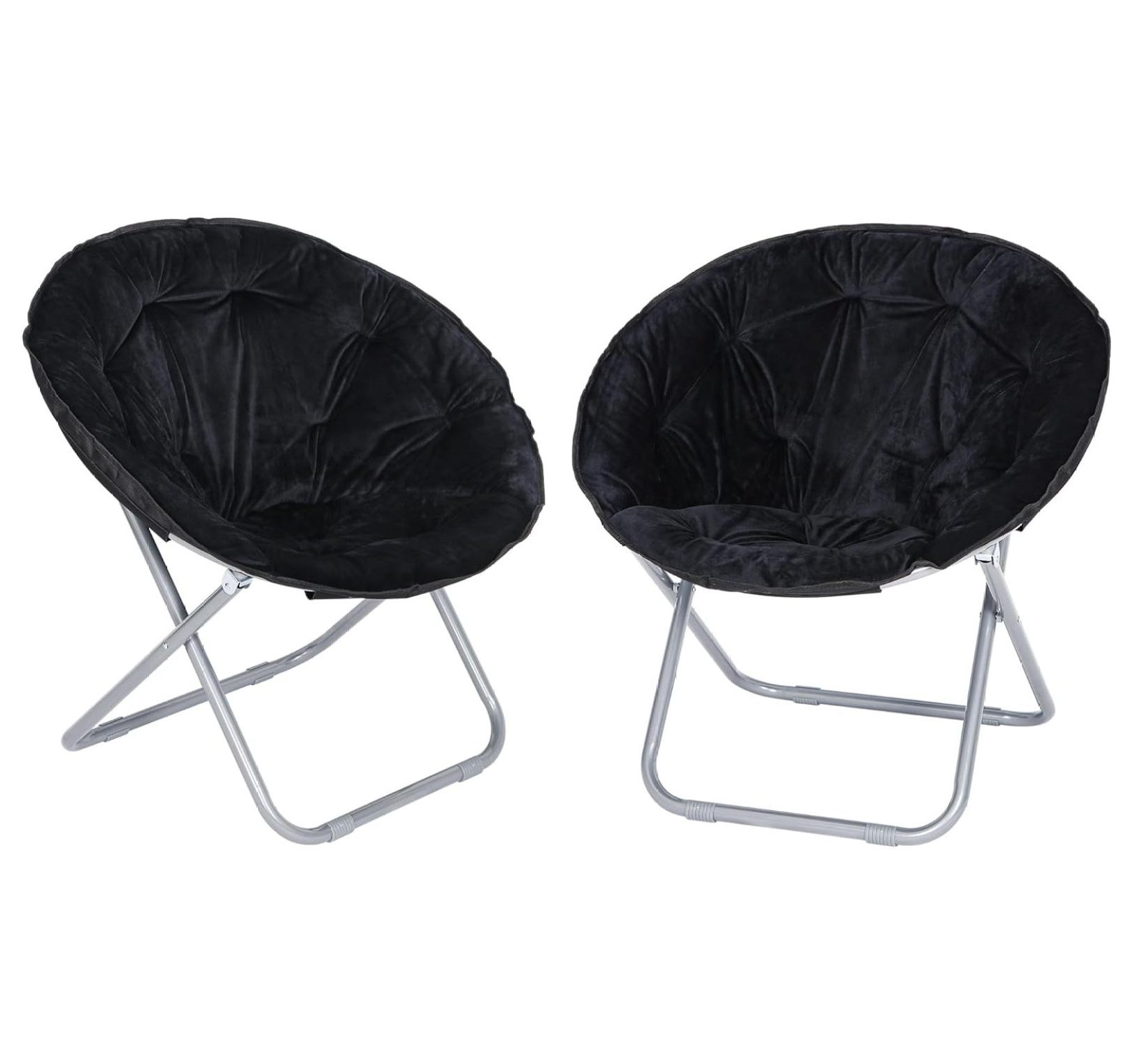Drevy 2 Pack Faux Fur Saucer Folding Chair Portable Moon Chair with