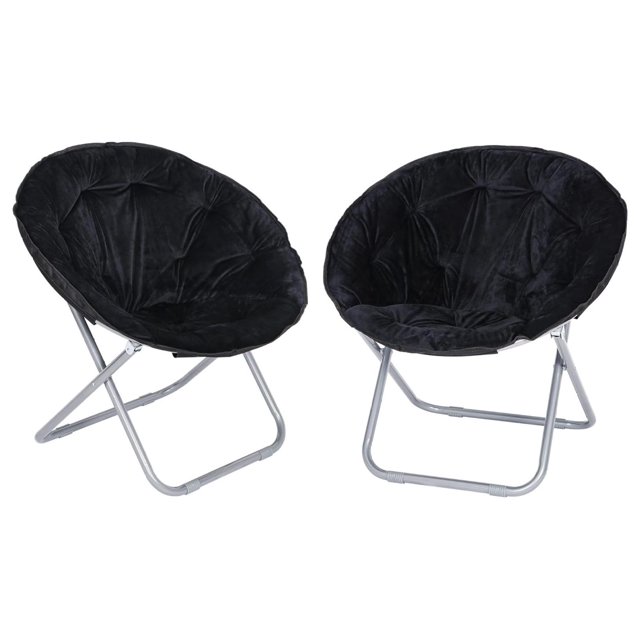 Drevy 2 Pack Faux Fur Saucer Folding Chair Portable Moon Chair with