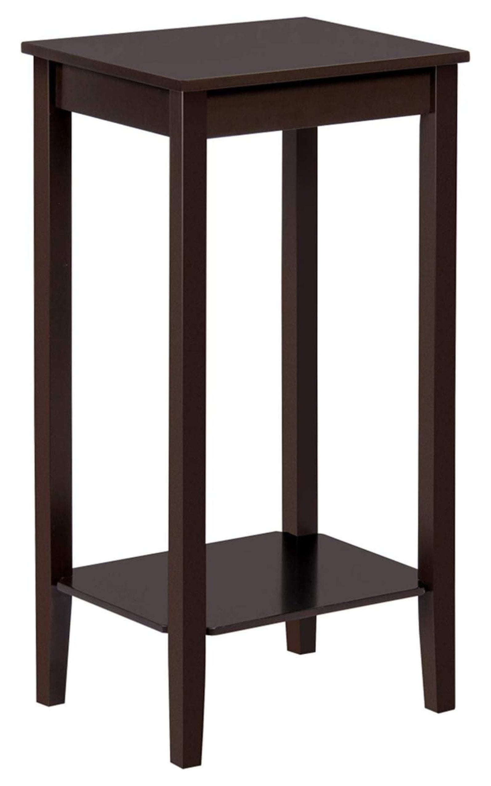 Dark Brown Solid Wood 2-Tier Tall End Table
