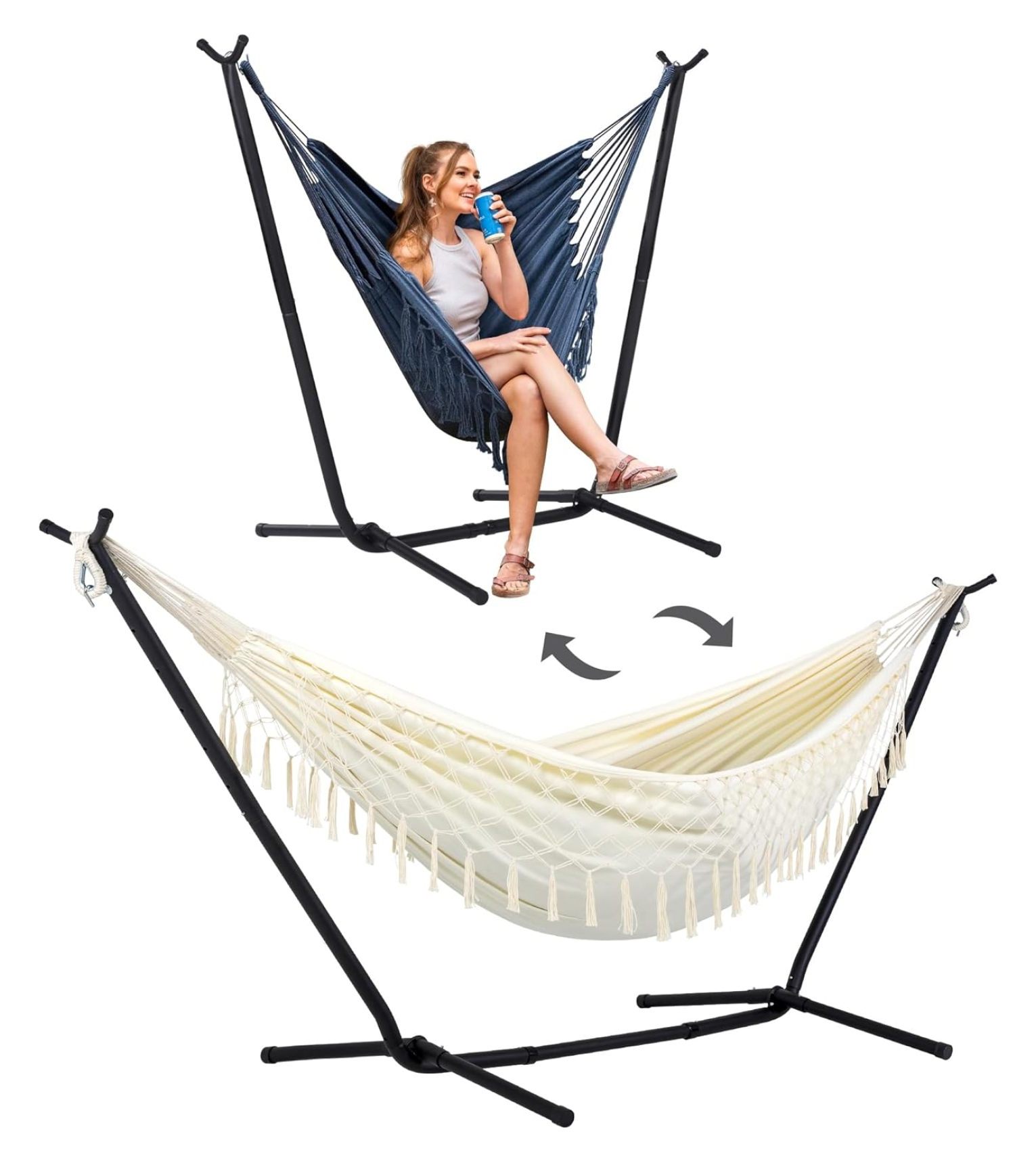 Drevy 2-in-1 Convertible Portable Double Hammock with Stand Included