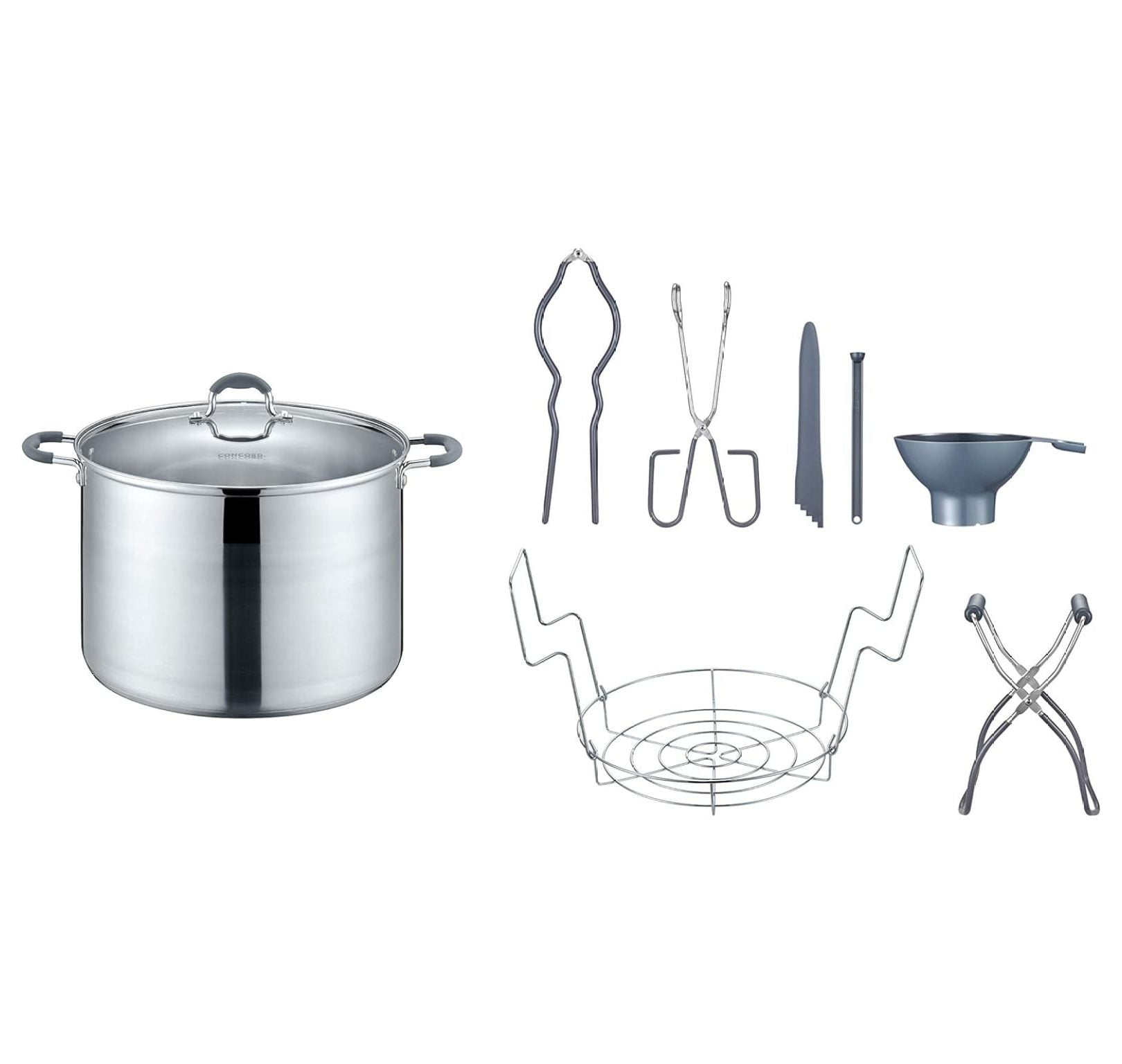 Drevy 20 Quart Stainless Steel Canning Pot Set. Includes Canning Rack, Tongs, Jar Lifter, Funnel