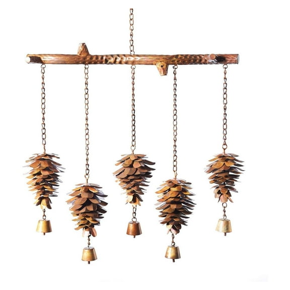 Drevy 23.5" Flamed Copper Metal Construction Pine Cone Wind Chimes, Branch Hanging Design