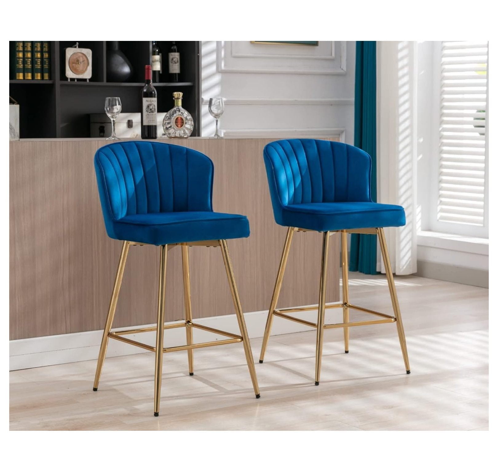 Bar Stools Gold Set Of 2 Counter Height Bar Stools 26.77 Inch - Modern  Velvet Upholstered Stools With Gold Metal Legs - For Kitchen Island &  Dining Navy Blue Bar Stools Set Of 2