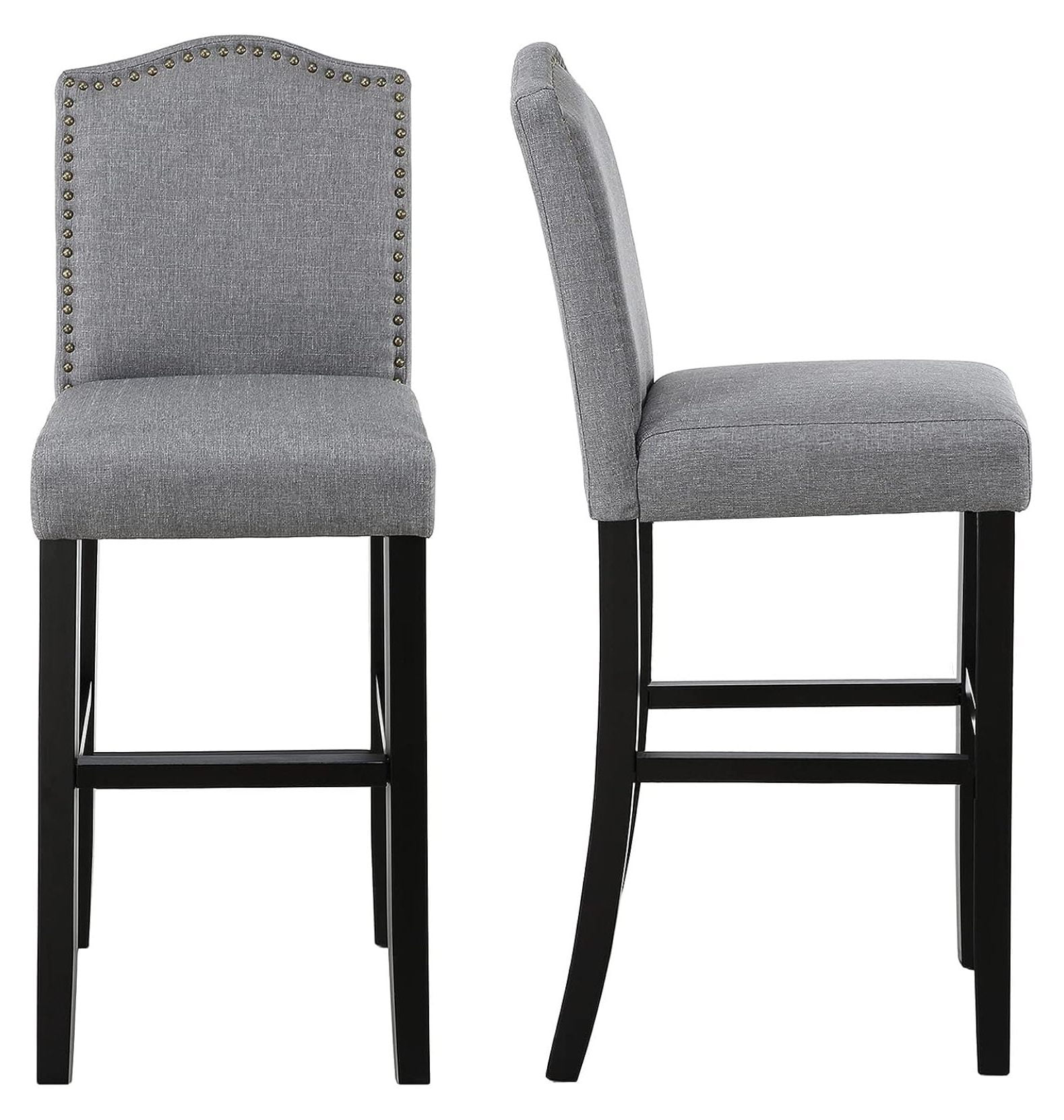 Gray Upholstered 29" Bar Stools with Nailhead Trim, Set of 2