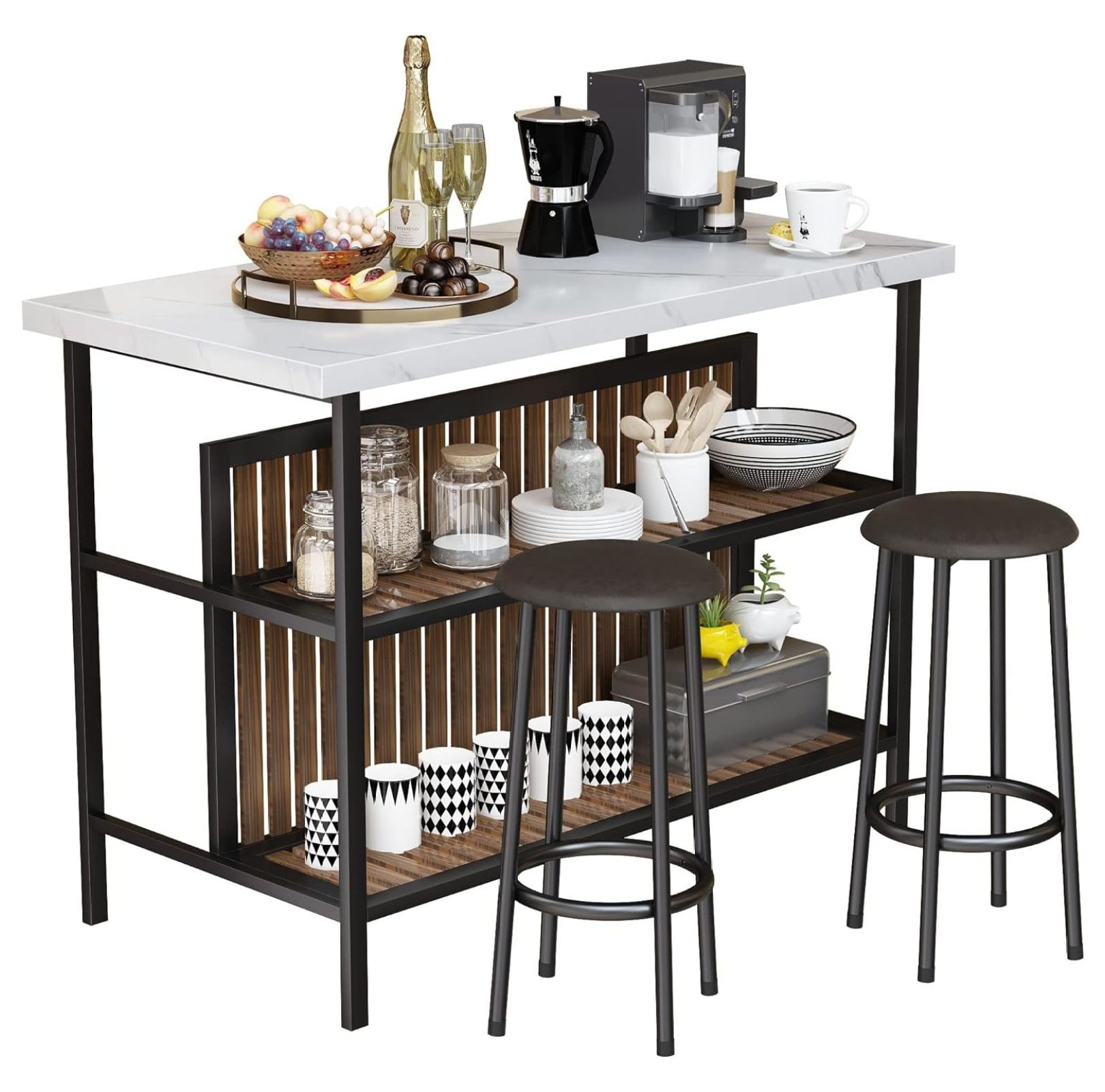 Drevy 3 Piece Dinging Table Set, Faux Marble Dining Room Table Set with