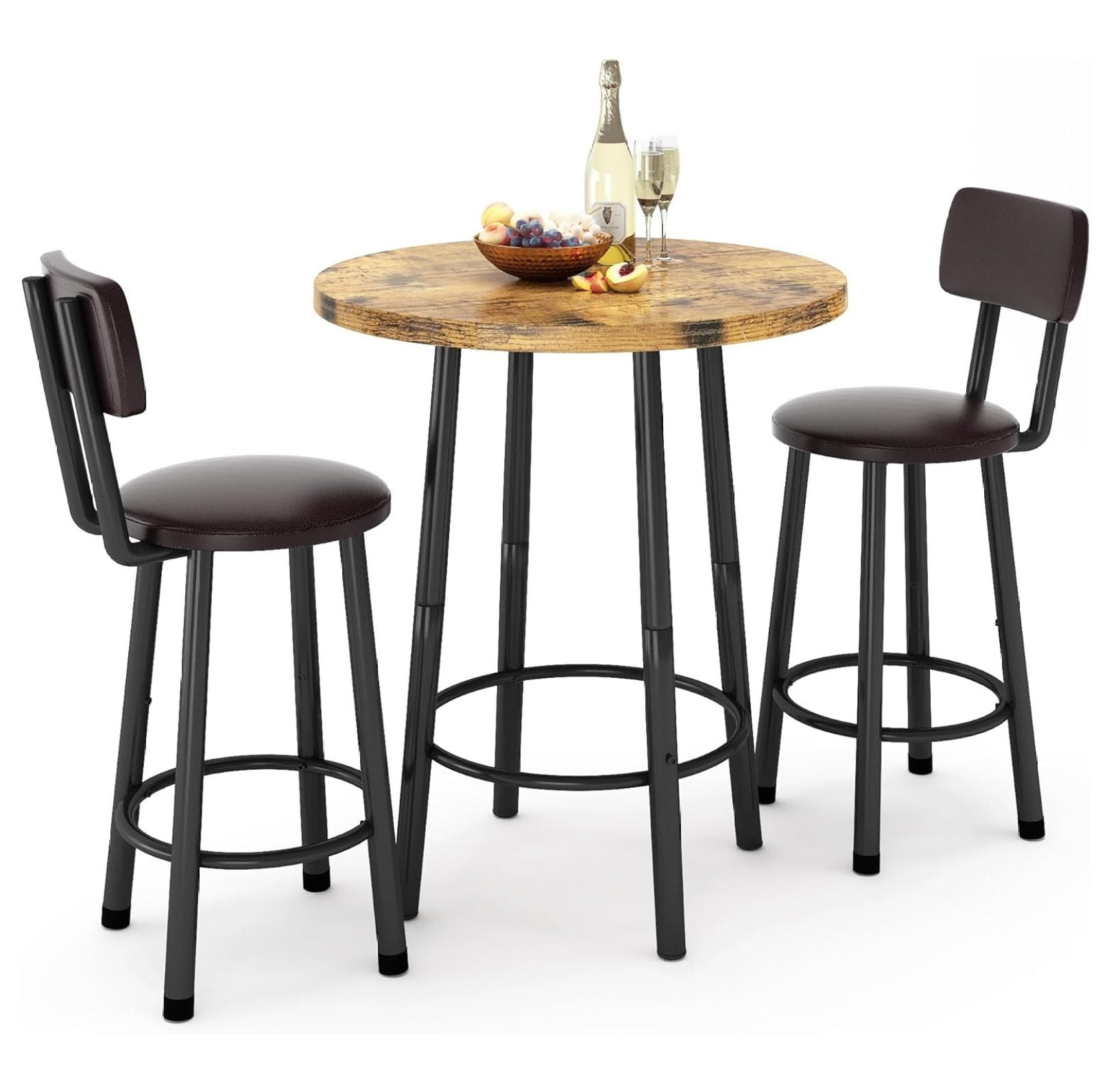 Drevy 3 Piece Pub Dining Set, Modern Bar Table and Stools for 2 Kitchen ...
