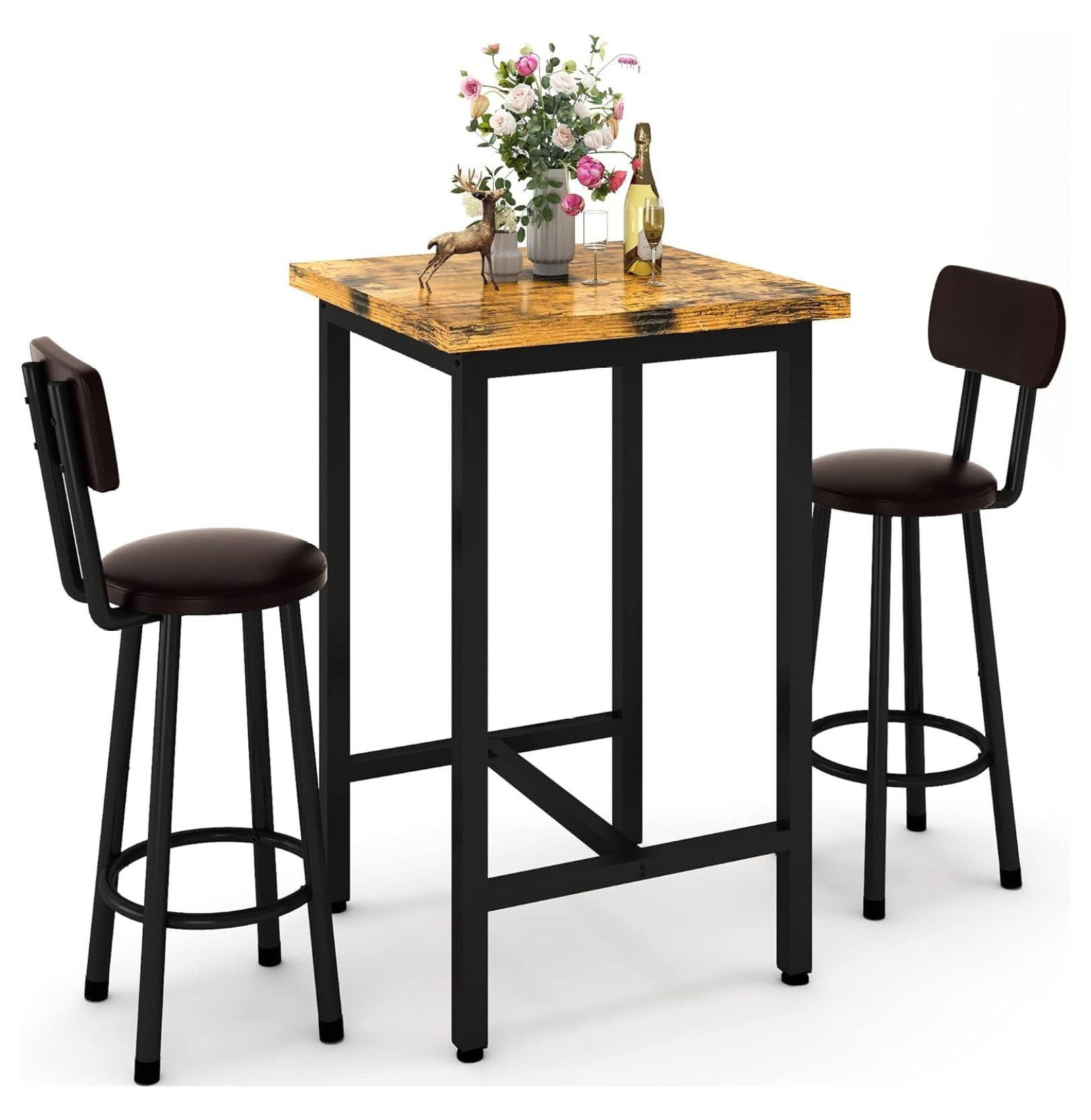 Rustic Brown 24" Pub Table Set with Backrest