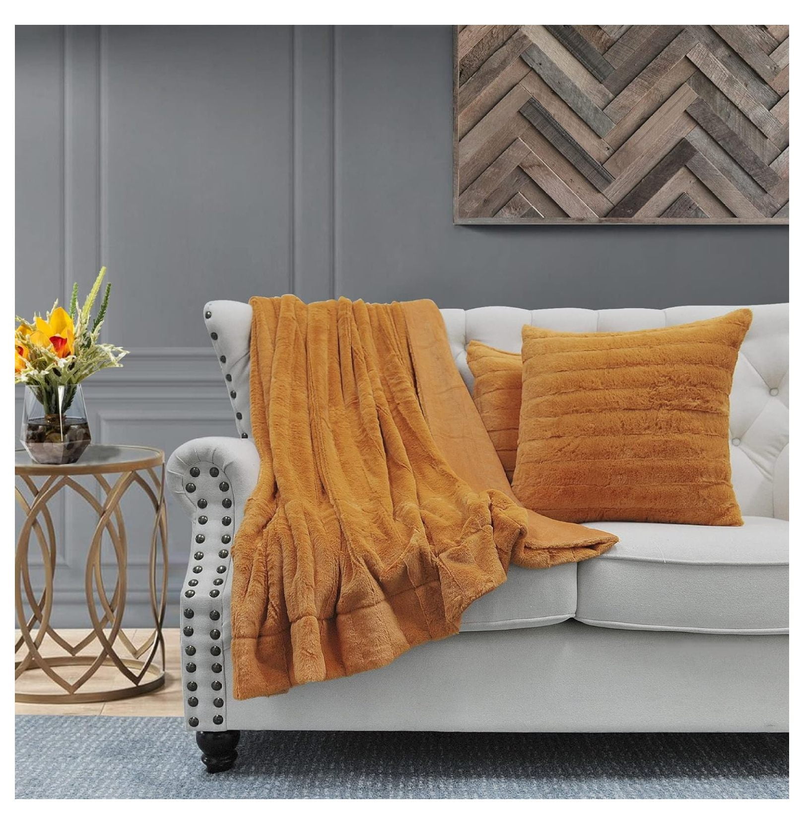 Drevy 3 Piece Throw Pillow Set Rabbit Faux Fur Super Soft Comfy Fluffy