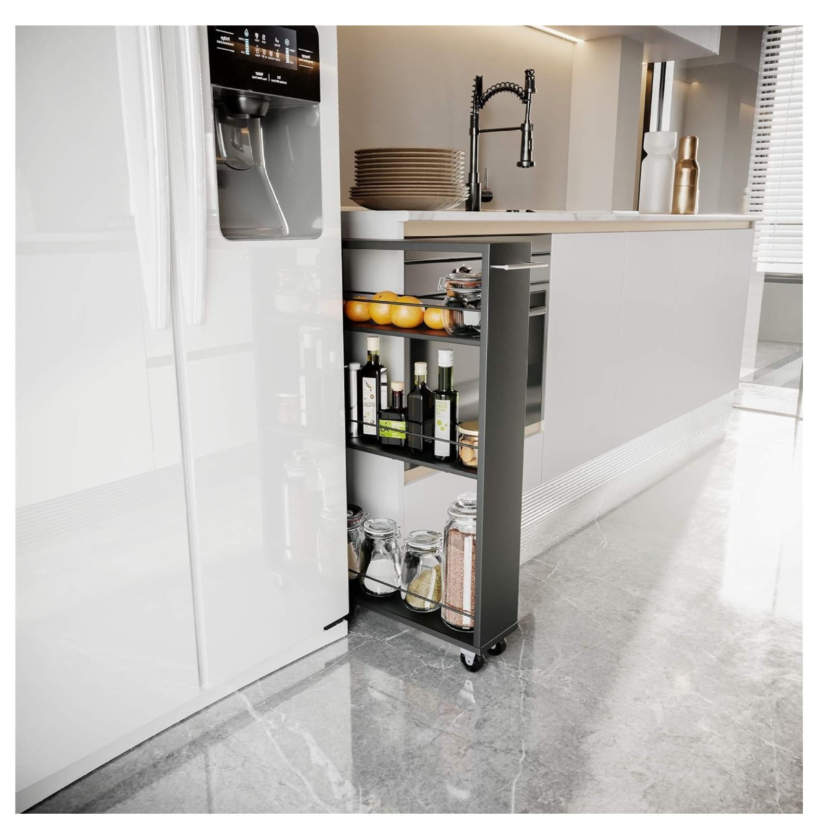 Drevy 3 Tier Slide Out Storage Tower Kitchen Slim Slide Out Pantry