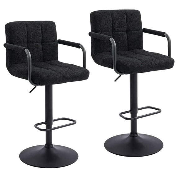 Drevy 30" Artificial Upholstered Bar Stool, Adjustable Counter Stools Bar Chairs Modern Design Swivel Barstools Hydraulic Stools for Kitchen and Dining Room Set of 2 (FauxFur-Black)