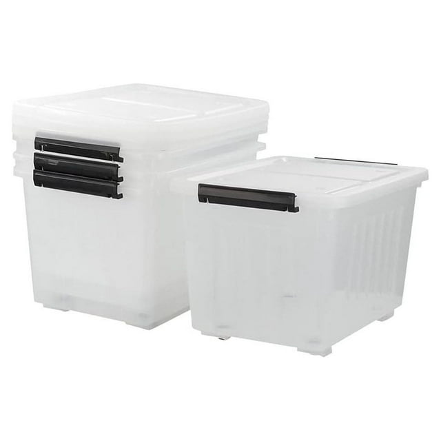 Drevy 30 L Plastic Storage Box with Lid, 4Pack Wheeled Clear Plastic
