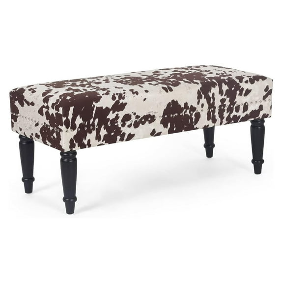 Drevy 39 Century Modern Bench- End of Bed Bench Dining Bench Ottomans with Rivet- Upholstered Small Bed Bench Coffee Table Ottoman for Bedroom Entryway and Living Room (Brown Milk Cow)
