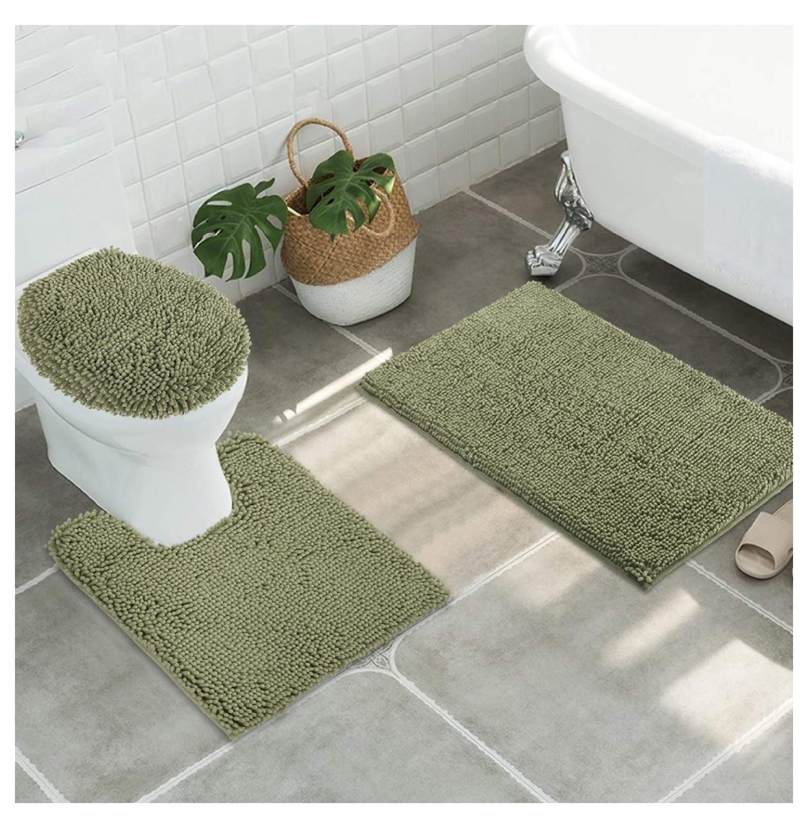 Drevy 3pc Non-Slip Shaggy Chenille Bathroom Mat Set, Includes 24 x 21 ...