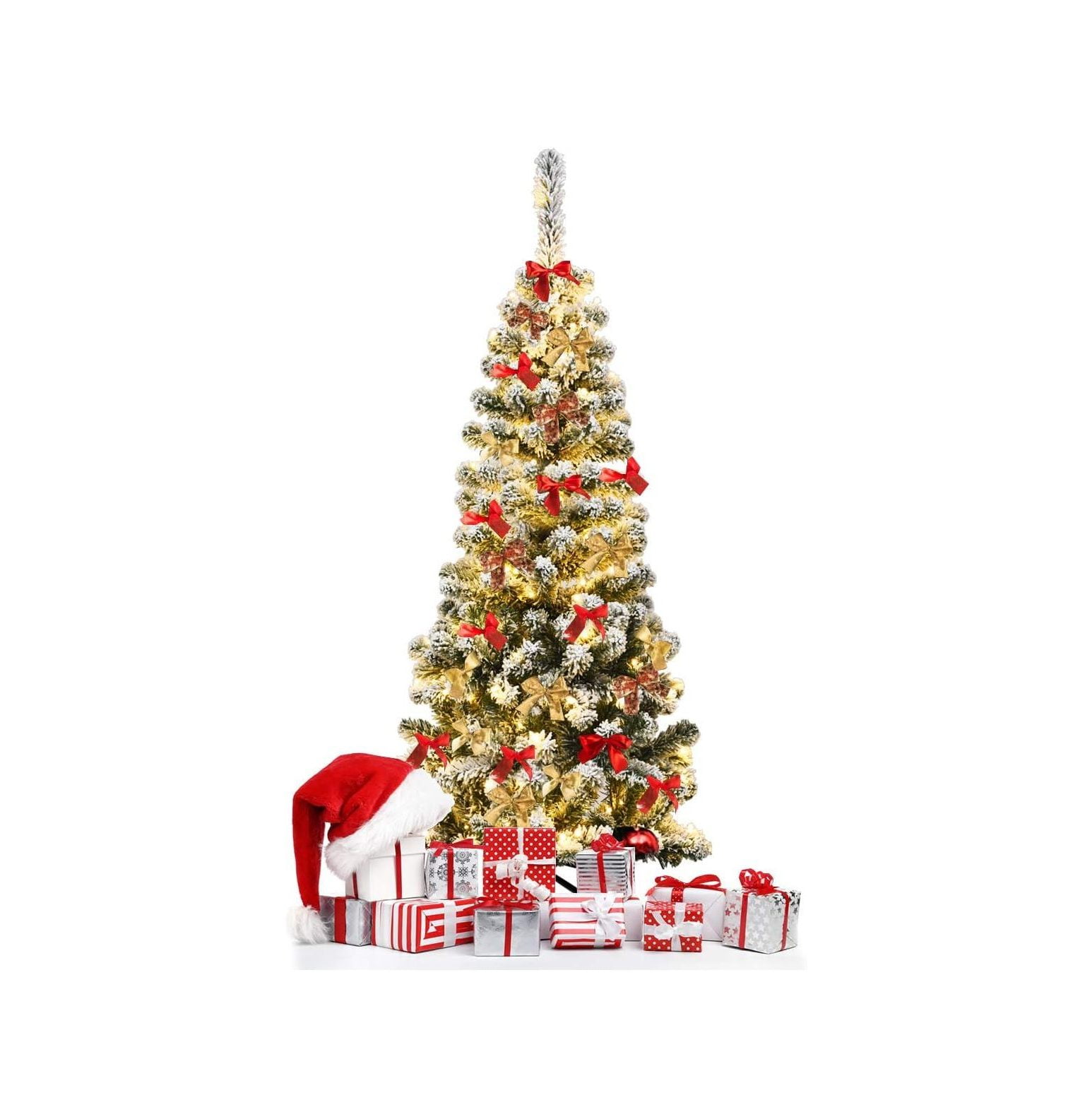 4.5ft Snow Flocked White Pencil Christmas Tree with LED Lights