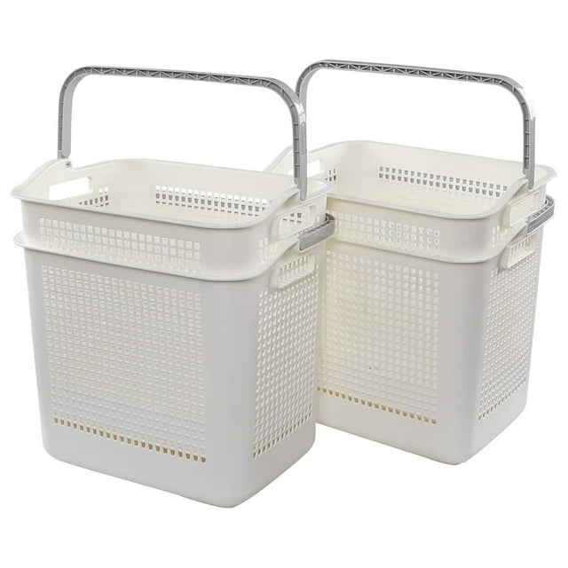 Drevy 4 Pack 35 L Plastic Laundry Basket with Handle, White Laundry