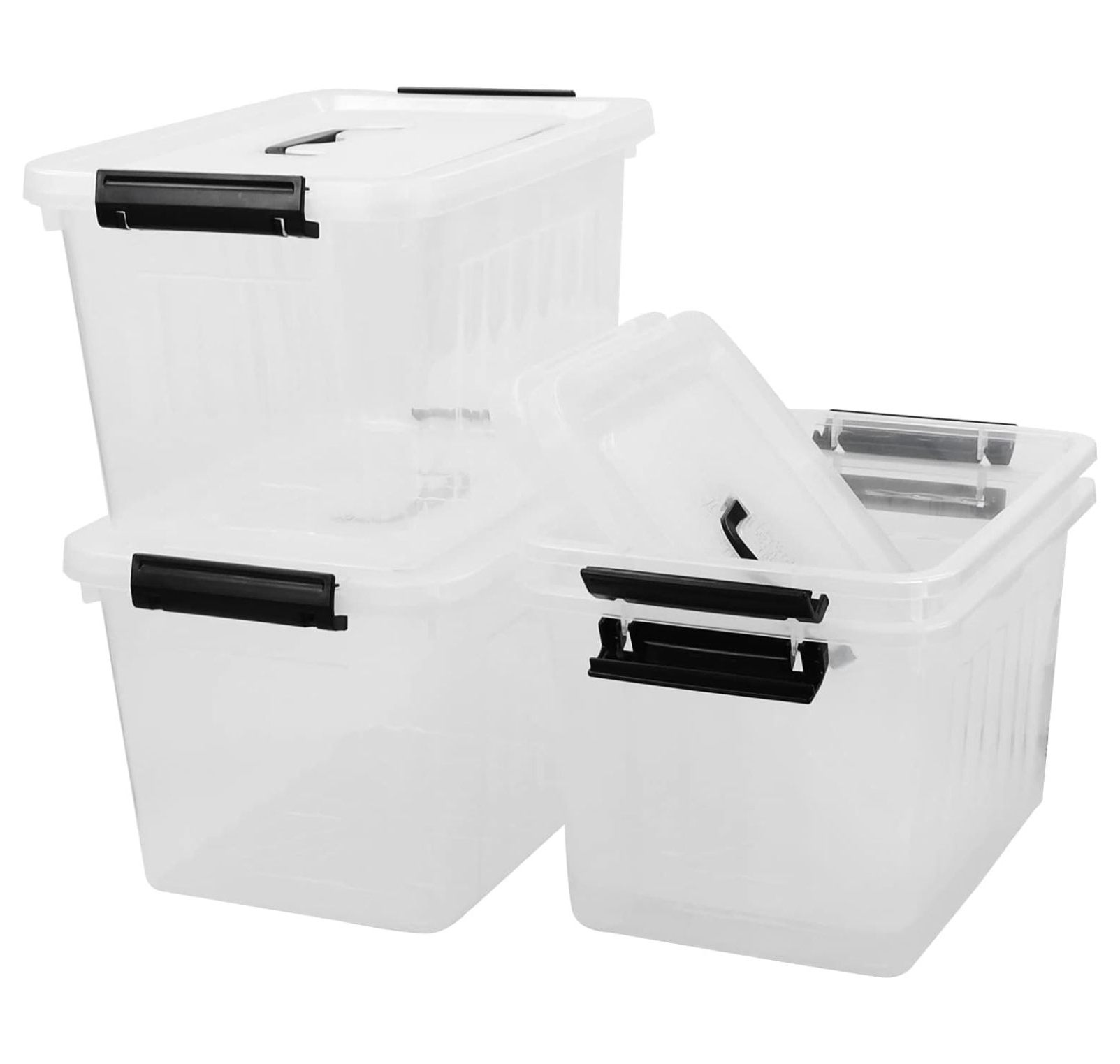 Drevy 4Pack Clear Plastic Storage Boxes, 12 L Storage Bin with Lid