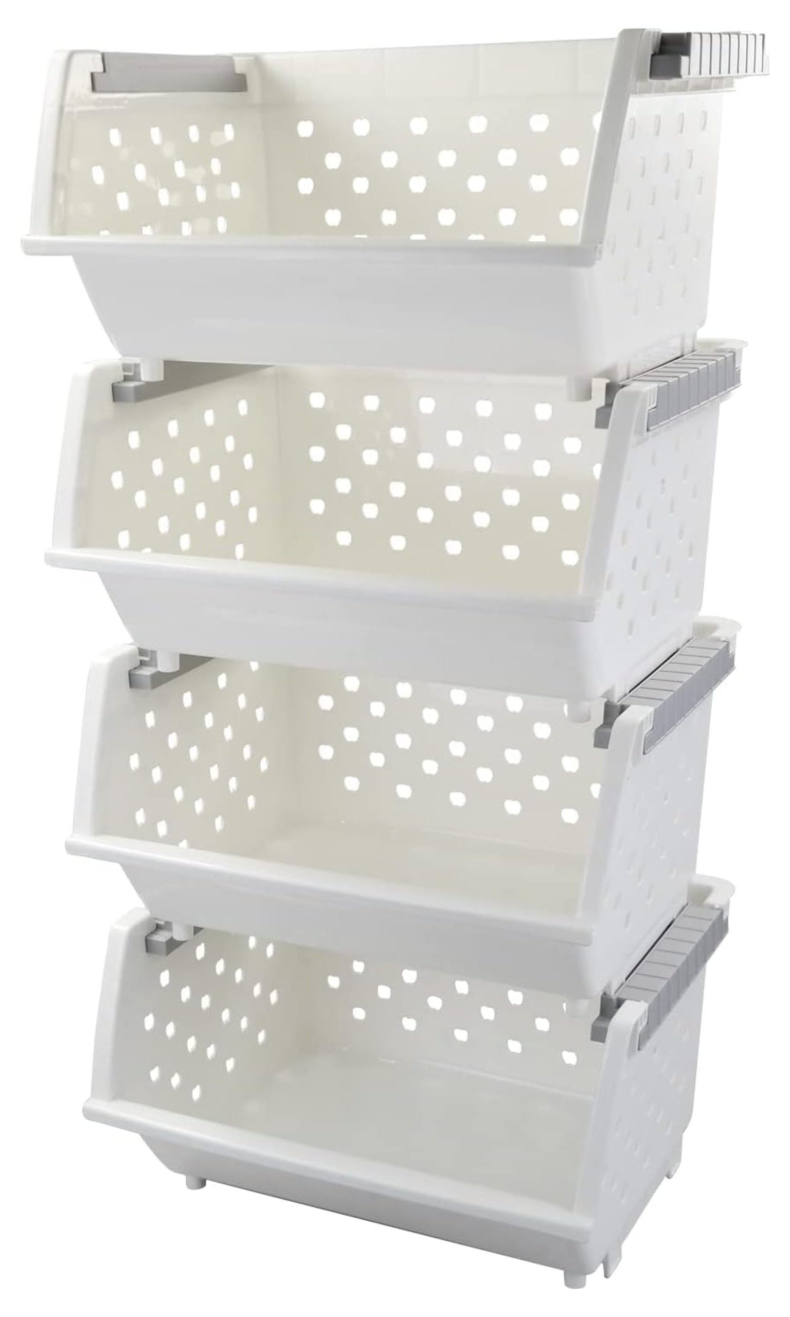 Drevy 4Pack Plastic Stackable Storage Basket Organizer, Multi