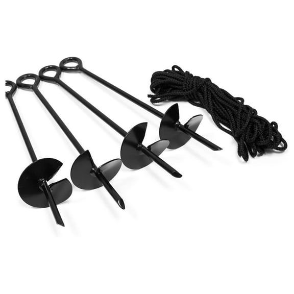 Drevy 4-Piece Ground Anchor Kit,15-inch Steel Powder Coated, Auger w/40 feet of Rope, Ideal for Tents, Canopies, Sheds, Car Ports, Outside, Gardens, Black, A4100