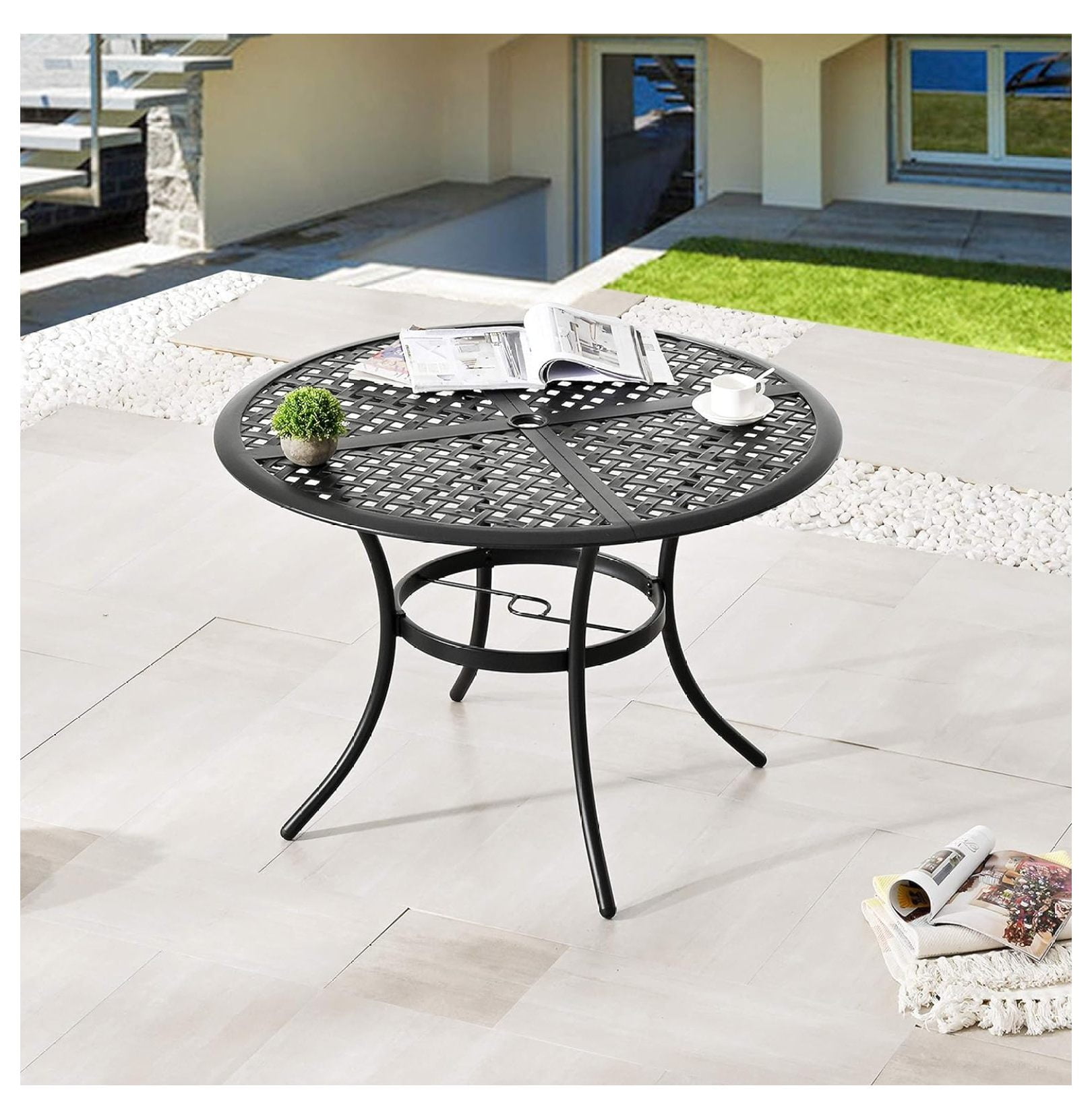 Drevy 42.1" Outdoor Round Cast Wrought Iron Patio Metal Dining Table ...