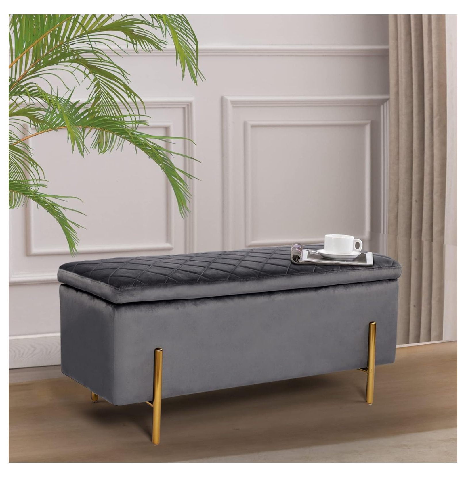 Drevy 43 inches Velvet Storage Ottoman Bench, Upholstered Bed End Bench
