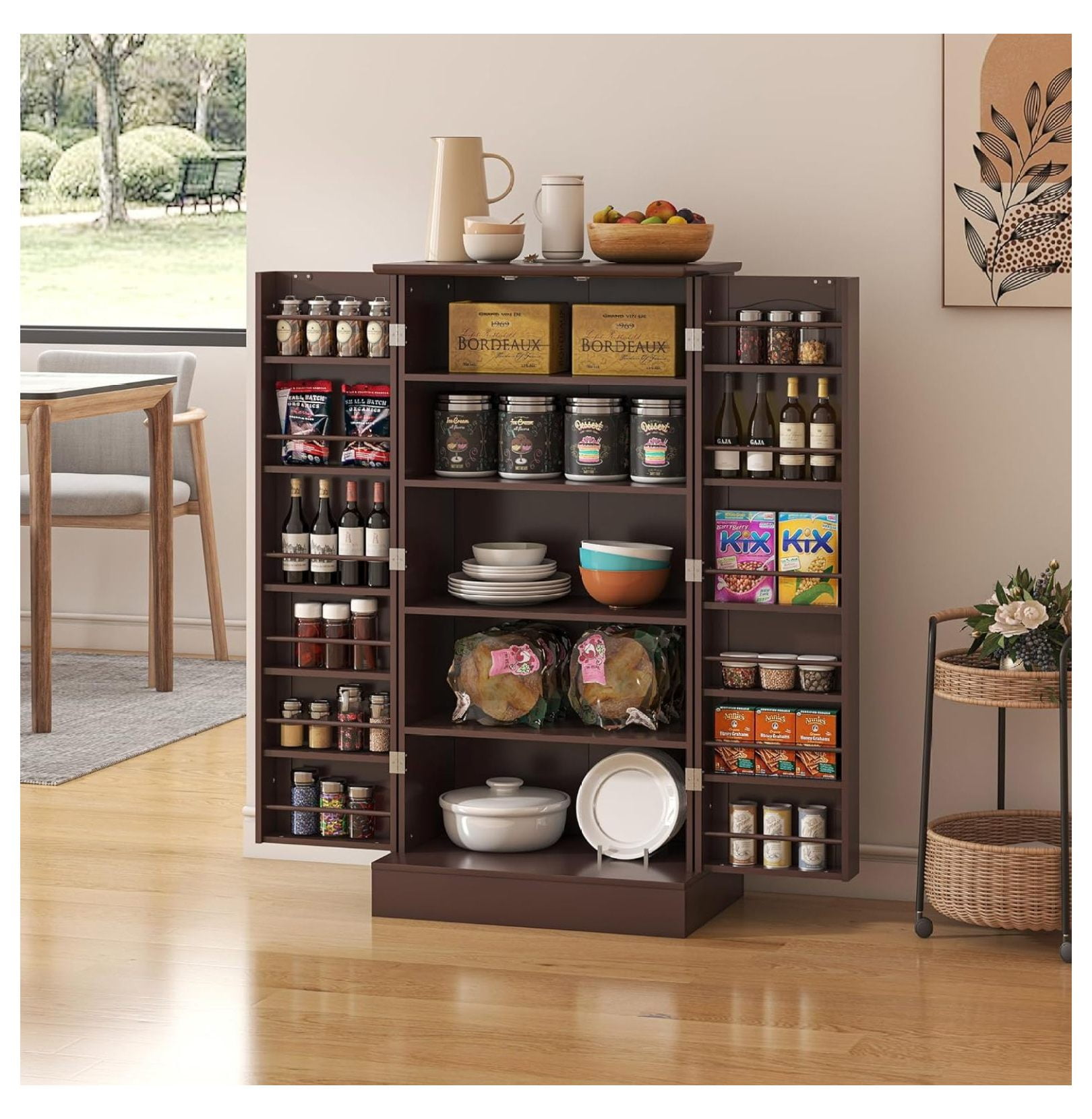 Drevy 47” Pantry Kitchen Pantry Storage with Doors & Adjustable Shelves, Brown