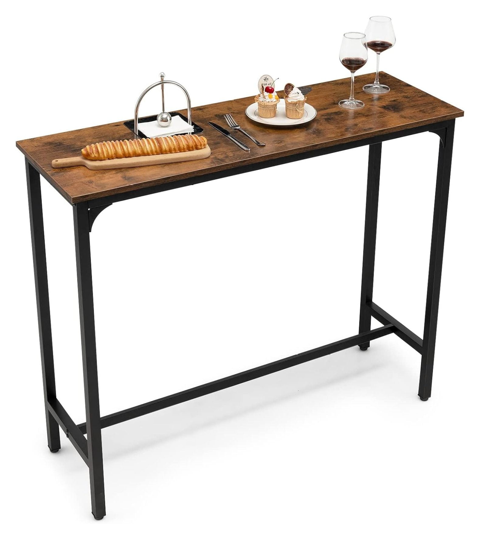 Drevy 48” Bar Table, Industrial High Top Bar Table with Metal Frame