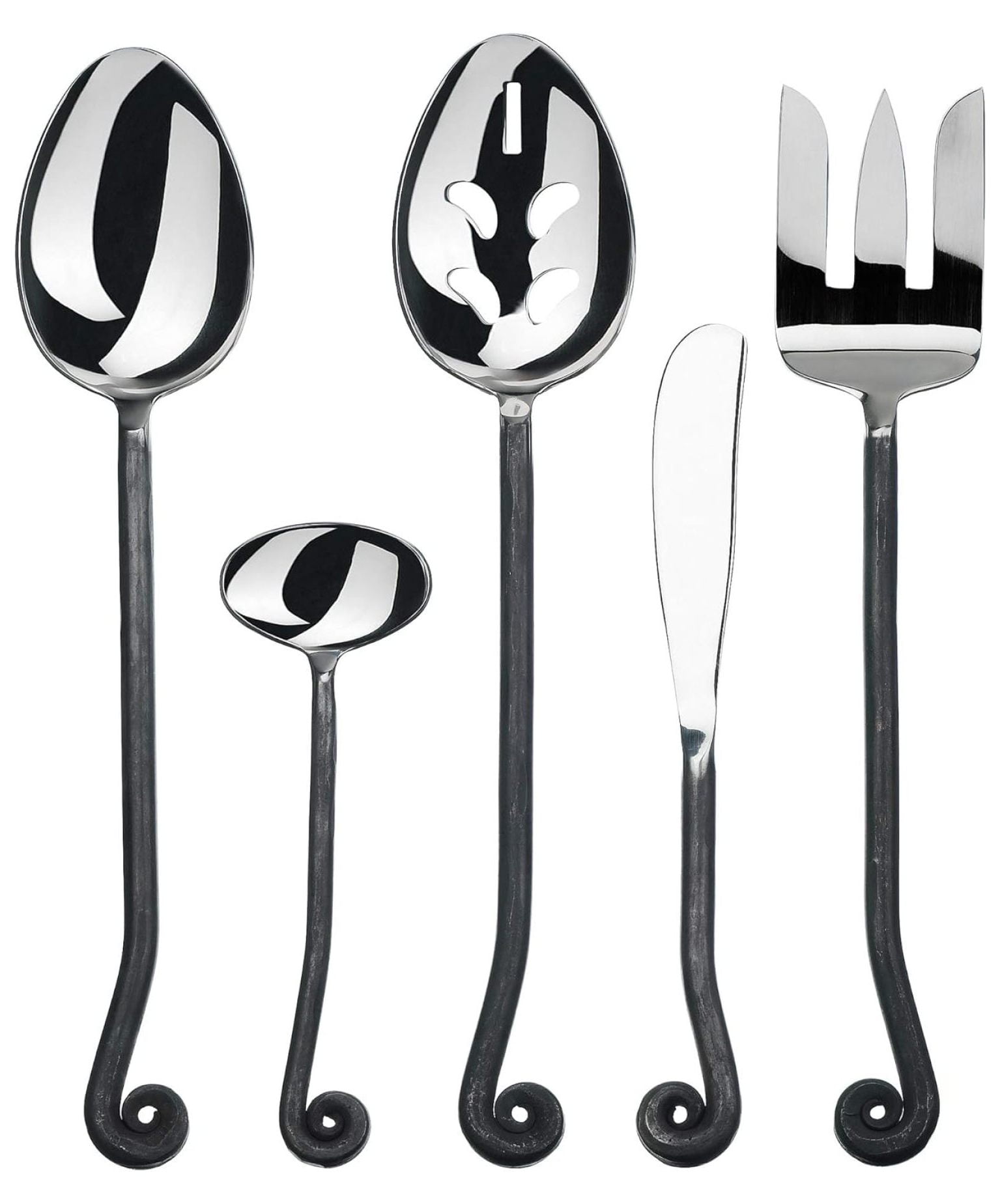 Drevy 5Pieces Hostess SilverwareTreble Clef Collection Matte/Polished Metal Flatware Serving