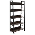 thumbnail image 1 of Drevy 5 tier Book Shelf, Rustic Industrial Ladder Bookshelf Open Wood Metal Accent Bookcase, Dark Brown Farmhouse 28'' Wide 59''Tall Shelves, Morden Ladder Shelf for Living Room, Bedroom, Home Office, 1 of 8