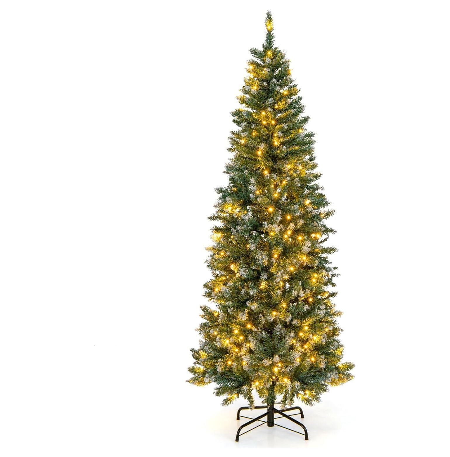 Drevy 6FT PreLit Pencil Christmas Tree, Snowy Artificial Christmas