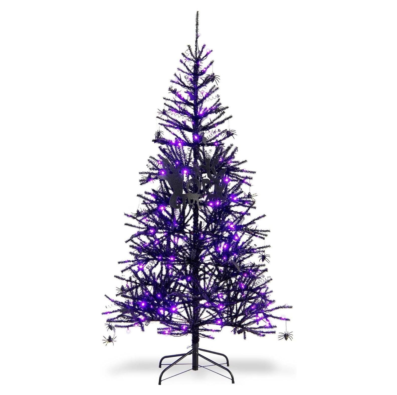 Drevy 6FT Prelit Black Christmas Tree Artificial Tree with Ornaments