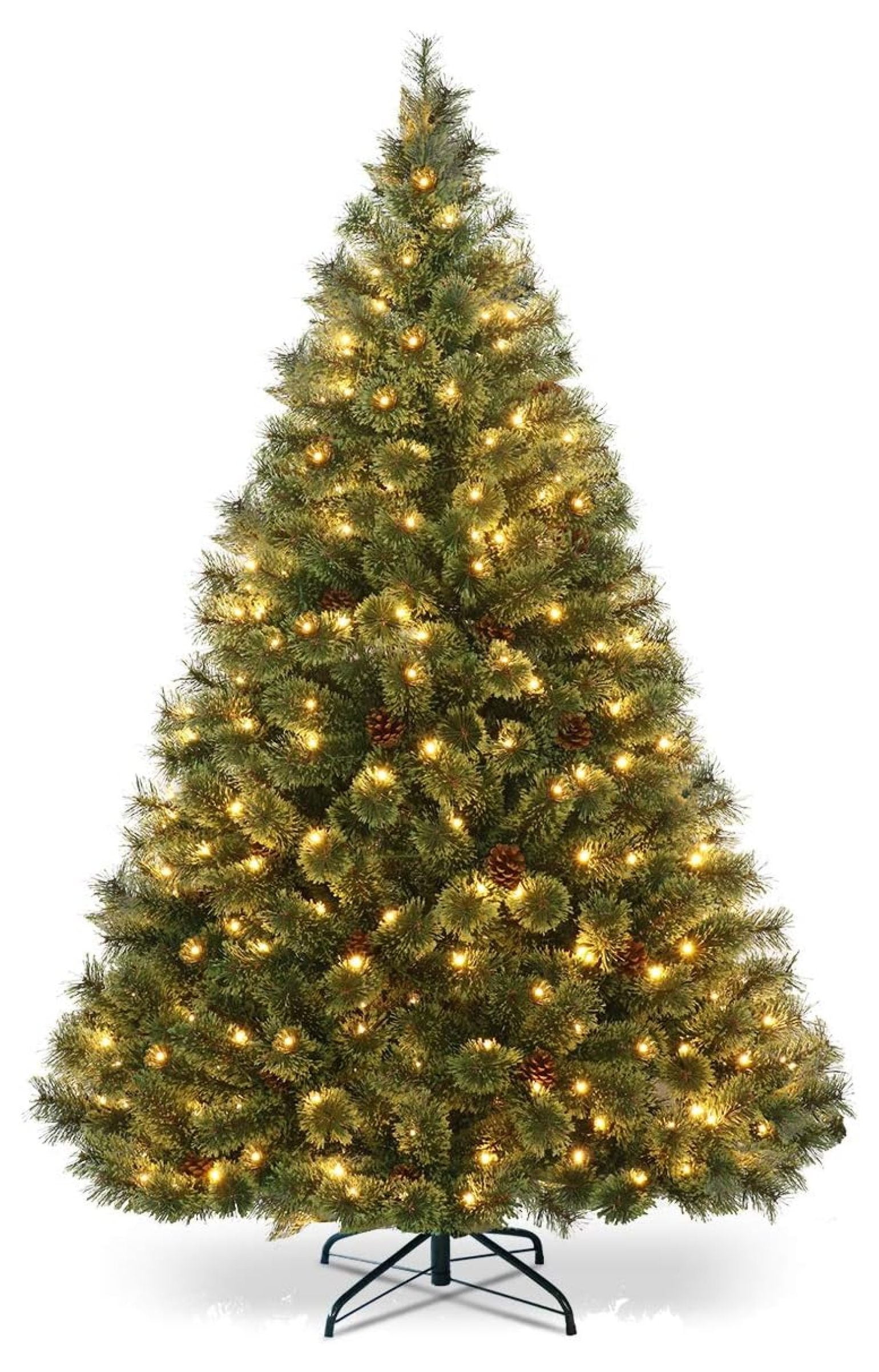 6ft Pre-Lit Pine Christmas Tree with Pine Cones and LED Lights