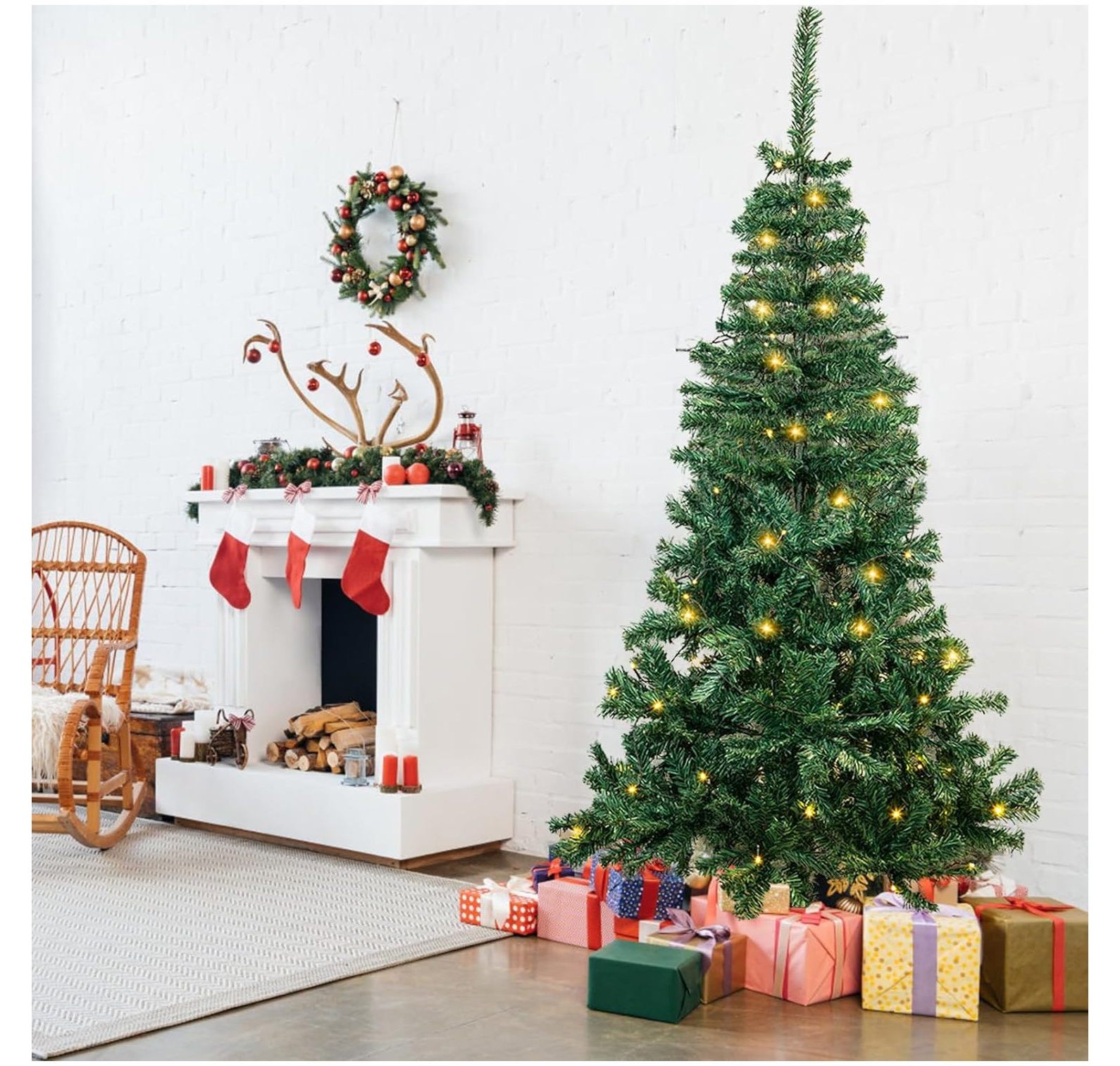 Drevy 7ft Artificial Christmas Tree with Lights, 1000 PVC Tips Fake