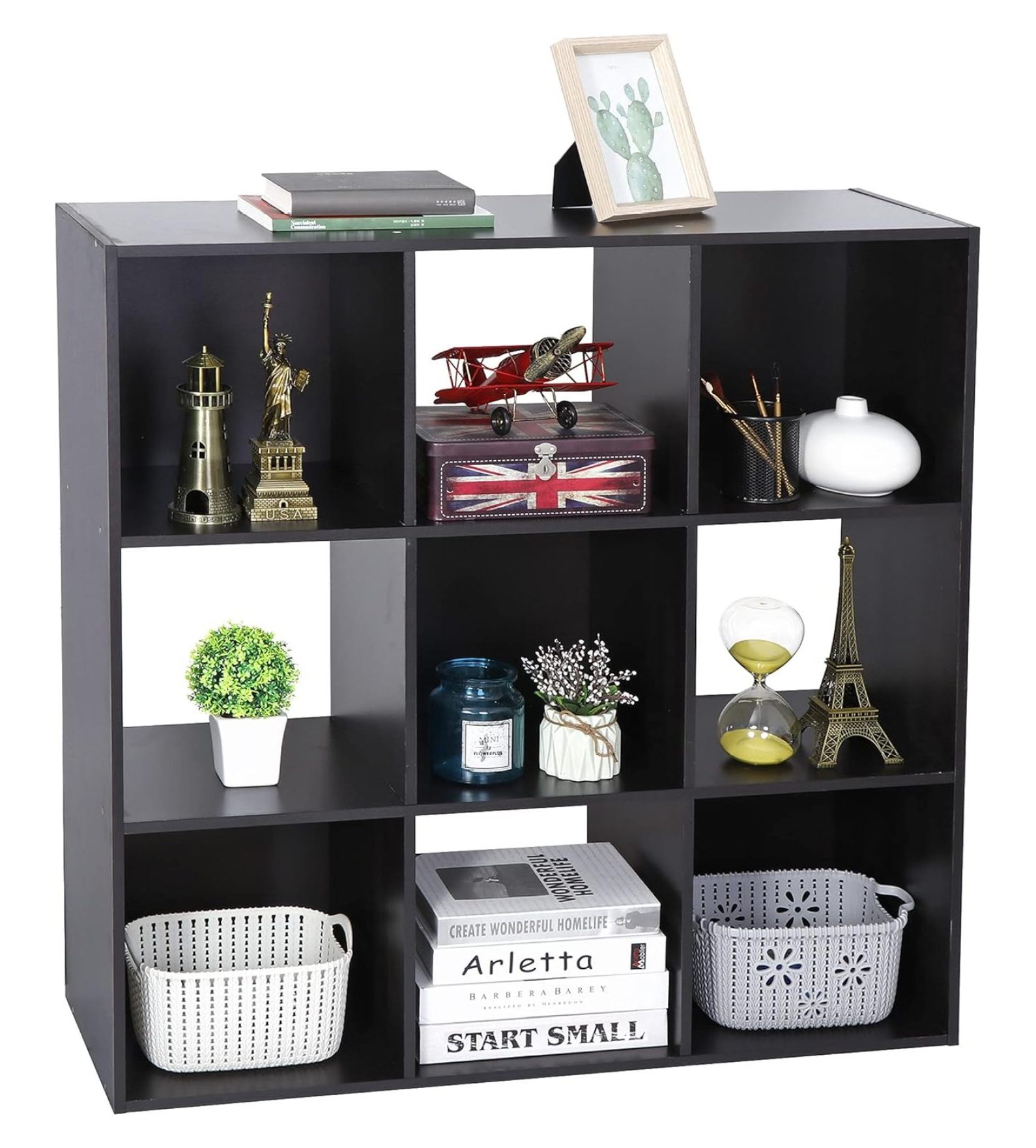 Drevy 9 Cube Storage Shelf Organizer, Wooden Bookshelf System Display